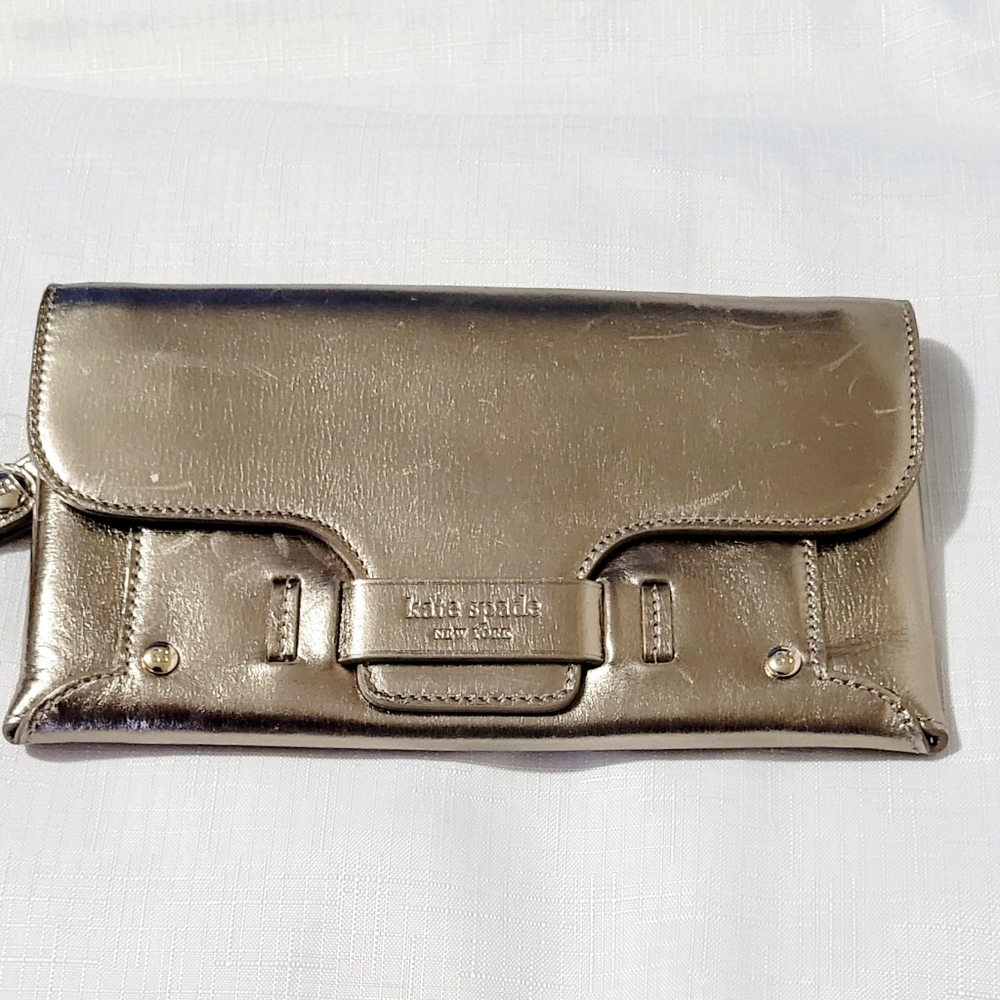 Kate Spade Envelope Clutch Wristlet or short strap wallet Gold - Picture 9 of 9